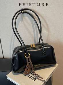 1 PIEZA Bolso de bolos de piel sintética FEISTURE, bolso de hombro/axilar de moda para mujeres (con colgante de nudo incluido como regalo gratis), cierre de cremallera, adecuado para chicas, damas, estudiantes universitarias, recién incorporadas y trabajadoras de oficina, excelente para el trabajo, negocios, ir al trabajo y la escuela