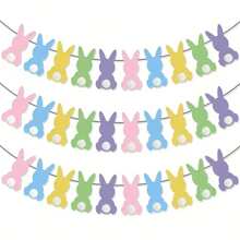 1/3 件全新复活节马卡龙兔子绒球拉旗丝带，复活节派对装饰兔子绳，最适合复活节 - 查看 1