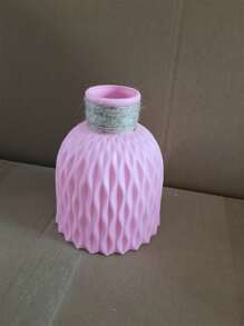 Water Ripple Plastic Flower Vase For Flower Arrangement Diy, Ceramic-like Home Decorative Display Pot - Pink - View 3