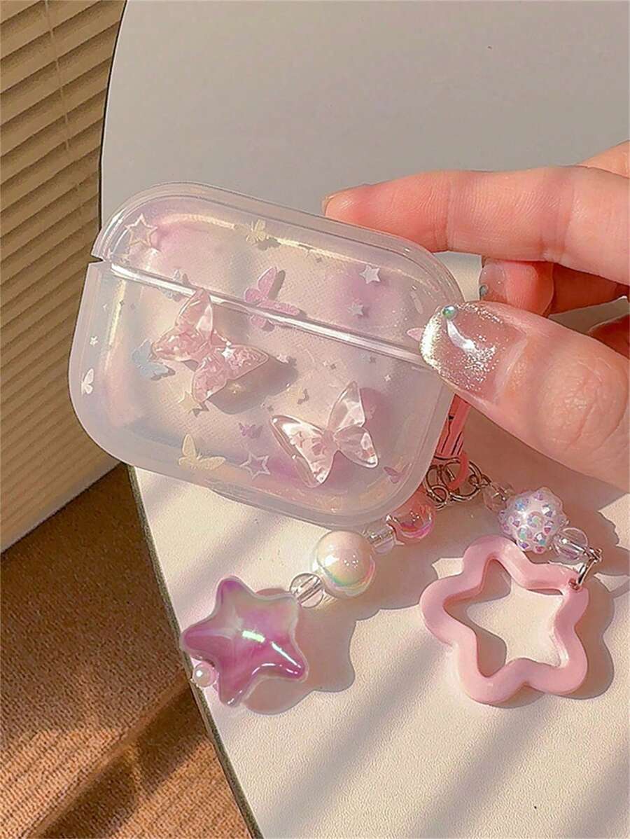 苹果 2000 年代时尚可爱卡通 3D 粉色蝴蝶 Y2K 耳机耳机壳兼容 AirPods 1 2 3 带卡哇伊星星吊坠保护壳柔软兼容 AirPods Pro 2 - 淺粉色 - 查看 1