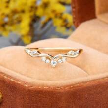 女士复古弧形结婚戒指，独特优雅弧形设计叠戴戒指，女士周年结婚戒指 - 情人节礼物 - 金色 - 查看 8