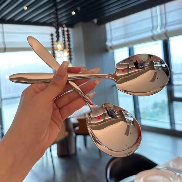 1pc/5pcs Bright Stainless Steel Serving Spoons, Ideal For Gatherings And Buffets