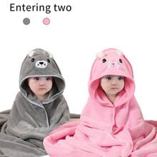 1 pieza Toalla de baño con capucha para bebé, de 80*80cm de tela de poliéster, suave y absorbente, con diseño de estampado de dibujos animados