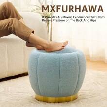 Storage Ottoman, Modern Round Floral Footrest With Soft Padded Seat, Teddy Velvet Footstool, Accent Small Table Or Plant Stand For Hallway, Living Room (Blue)