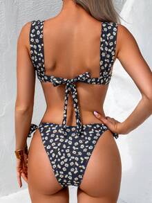 2pcs Ditsy Floral Bikini Set For Women, Spaghetti Strap Top & Bottoms, Summer Beach Vacation Style