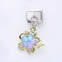 1PC Stainless Steel Italian Module Bracelet Components, With Colorful Stars, Butterflies, Bows, Flowers, And The Sun Pendant , DIY Making Jewelry For Bracelet Necklaces, Can Be Freely Matched With Different Styles - Italian Module - View 9