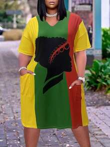 Đầm đi nghỉ hè cỡ lớn, thời trang, cổ chữ V, in họa tiết, có túi, thanh lịch. - trái cam - Xem 2