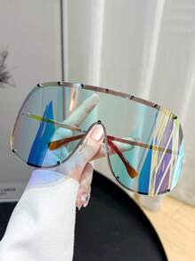 1 Pair Women's Rimless Oversized Wrap-Around Fashion Sunglasses, Beach Style, Suitable For Daily Wear And Matching With Sweaters, Jeans, Sweatpants, Hoodies, Jackets, Dresses And Long Sleeve Shirts - Multicolor - View 13
