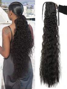 30 英寸黑色长玉米须马尾假发，搭配适合各种发型和长度的马尾假发，适合日常佩戴 - 黑棕色 - 查看 1