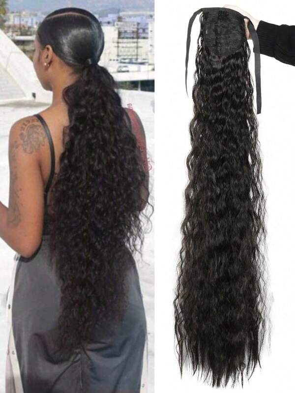 30inch Black Long Corn Whiskered Ponytail Wig, Paired With Ponytail Wigs Suitable For Various Hairstyles And Lengths, Suitable For Daily Wear