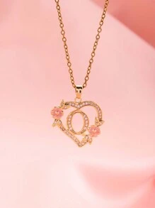 1 件心形花卉字母项链个性化心形花卉 26 个字母吊坠项链适合女孩的生日