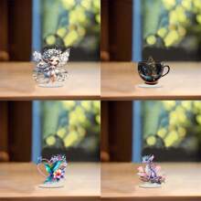 1 pièce Figurine en acrylique d'oiseau, de fée, de dinosaure - Décoration de table avec support, décoration acrylique 2D recto-verso, convient pour la maison et le bureau, statue polyvalente, cadeau de Noël parfait