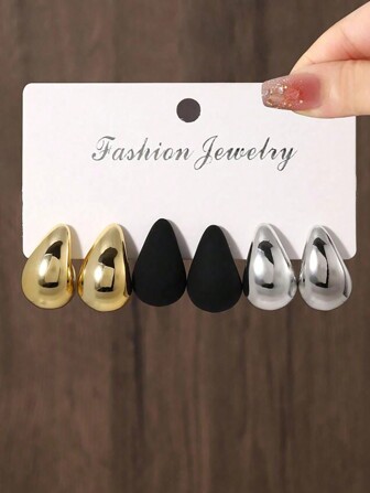 6pcs Fashionable Twisted Geometrical Teardrop Earrings