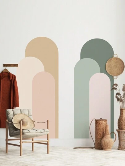 SUPSTICKER 1/2pcs Morandian Style & Minimalist Element Artistic Renovated Arch Mural Wall Sticker, Minimalist Geometric Layered Arch Self-Adhesive Wall Decal, Waterproof Removable Wallpaper For Living Room, Bedroom, 47.24*19.69inch