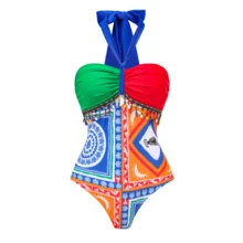 Women's 1-Piece Bohemian Style Geometric Print Swimsuit With Cover Up Pants