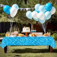 1 pieza Mantel de plástico con ola azul para fiesta de playa de verano, fiesta de playa, mantel para fiesta hawaiana, mantel impermeable para decoración de fiesta en la piscina (4 estilos)