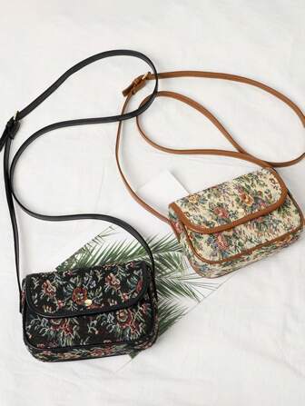 1 件全印花面料单肩包，撞色饰边，时尚斜挎包，适合女性日常使用