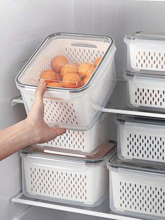 Tazón de lavado de vegetales de doble capa con cesta de drenaje, cesta de colador de fregadero de cocina para frutas y verduras de doble capa, caja de conservación de alimentos, caja de remojo de cocina, caja de almacenamiento de refrigerador