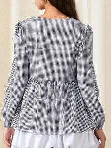 Womens Tie Front Tops Long Sleeve Round Neck Hollow Out Loose Babydoll Shirts Spring Fall Blouses - Black - View 8