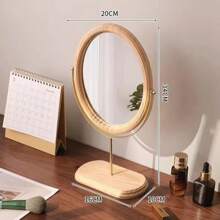 1pc Vanity Makeup Mirror, New Chinese Style Simple Elegant Desktop Swivel Vintage Chinese Wooden Dressing Mirror Gifts Birthday Graduation Home Decor Back To School Room Decor School Supplies