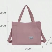 Women's Large Corduroy Zipper Shoulder Bag - Black - View 7