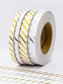 قطعة واحدة طول 50 متر / 1968.5 بوصة شريط لاصق أكريليك ذو خطوط قطرية ذهبية وفضية على نفلون متعدد البوليستر لأعمال الحرف اليدوية، تشطيب حواف الحوائط DIY ، ديكورات جرافيك فنية، ديكور المنزل، ديكور الحمام، ديكور غرفة النوم، ديكور غرفة المعيشة، ورق جدران شخصي