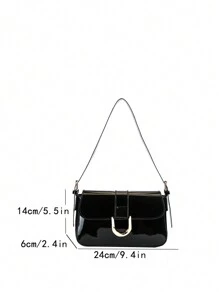 优质新设计酒红色马蹄扣顶部手柄单肩斜挎包 - 黑色 - 查看 4