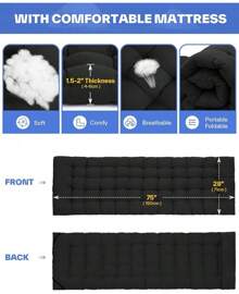 Cama de camping: Camas plegables de camping para adultos de doble capa 1200D Oxford - Camas plegables resistentes para camping, viajes, tiendas de campaña, días al aire libre y huéspedes en el hogar, con colchón, bolsa de transporte y 2 bolsillos - Negro - Ver 2