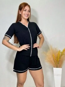 Kit 3 Pajamas Short Doll Blogger Breastfeeding Postpartum Button Mesh Women's Nightwear