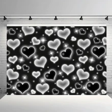 1pc Black Heart Photo Background, Retro 2000s Party Decor, Old-Fashioned Background, Valentine's Day Flashing Heart Background For Women And Men, 90s Birthday Background, Selfie Wall Decor, Banner Decor