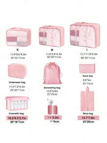 9 件旅行行李收纳袋套装，防水收纳袋，适用于衣服、鞋子、化妆品、洗漱用品、旅行必需品，旅行背包旅行包行李箱旅行装备返校搬家袋收纳袋 - 粉色 - 查看 5