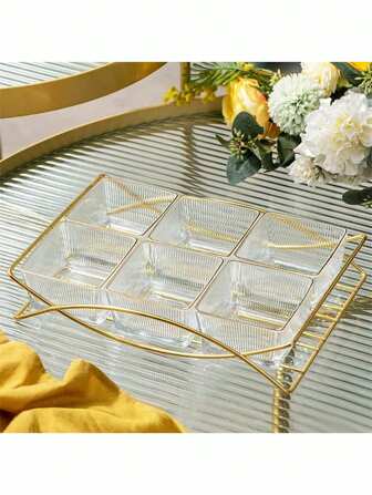 1 Set Iron Rack With Snack Plates, Christmas Gold Platter, Fruit Plate, Dessert Plate, Appetizer Plate, Salad Plate, Cake Plate, Suitable For Restaurant, Kitchen, Dining Table, Christmas