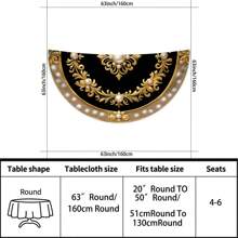 1pc Black With Golden Edge Pearl Totem Print Round Tablecloth, Waterproof Colorful Patio Dining Table Cover, Vintage Tapestry Curtain Shawl Scarf Picnic Mat Suitable For 63-Inch Tables