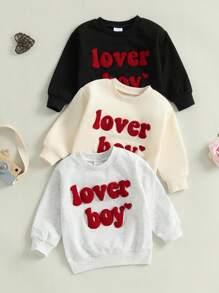 Sudaderas para niños pequeños, de manga larga, con cuello redondo y letras bordadas, para primavera - Negro - Ver 3