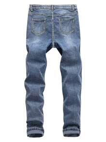 Men's Fashionable Casual Washed Stretch Slim Fit Jeans - Blue - View 2
