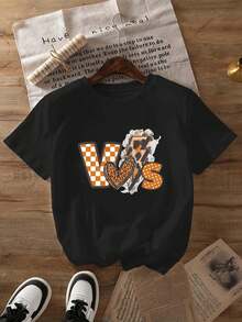 Summer And Spring Graphic Printed T-Shirts, Short Sleeve Crew Neck Casual Tops, Women's Clothing - Black - View 1