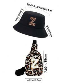 2pcs Set Teenagers Letter Print Bucket Hat & Leopard Print Backpack, Breathable Baseball Cap, Suitable For Boys And Girls To Match Outfits In Spring And Summer - Black - View 7