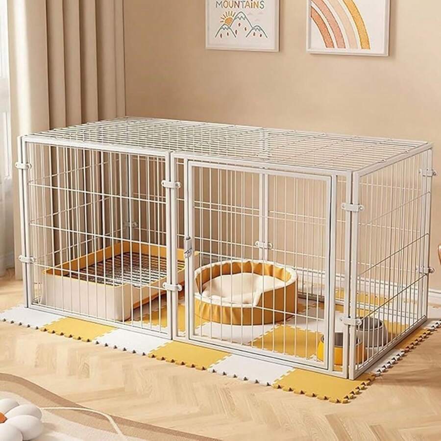 Aqwiopr 2 In 1 Pet Fence & Crate For Dogs & Cats, 1-Door, 23.6 In, Metal, Indoor - White - View 1