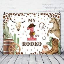 1pc First Birthday Cowboy Rodeo Background, Cowboy First Birthday Background, Cowboy Printed Party Supplies Banner, Cowboy Shower Decorations, Cowboy 1st Birthday Party Banner - Multicolor - View 1