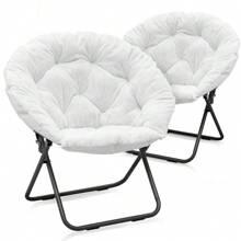 Foldable Lazy Saucer Chair Upholstery Accent Chair Faux Fur Padded Seat,Set Of 2 - 1 - View 3