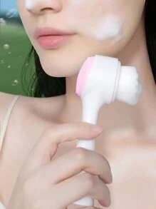 1 件二合一面部刷，手动手持清洁去角质刷，超柔软刷毛，可深层清洁毛孔，双面硅胶，用于护肤清洁磨砂