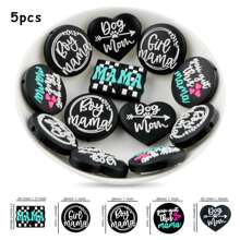5PCS, Decorative Beads, Bead & Bead Assortment, 5 Different Combinations Of Silicone Focus Beads (Including Mama Themed/Valentine's Day Themed/Teacher's Day Themed Series), Suitable For Keychain Pendants, DIY Handmade Bracelet Jewelry Making, Bead Pens, Etc