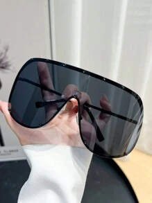 1 Pair Women's Rimless Oversized Wrap-Around Fashion Sunglasses, Beach Style, Suitable For Daily Wear And Matching With Sweaters, Jeans, Sweatpants, Hoodies, Jackets, Dresses And Long Sleeve Shirts - Multicolor - View 2