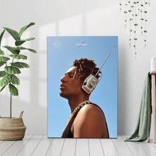 1pc Framed Canvas Poster, Jon Batiste's Stylish Portrait With Vintage Radio Headpiece Wall Art Canvas Paintings, Ideal Gift For Bedroom Living Room Corridor, Wall Art, Room Decoration - 彩色 - 查看 4