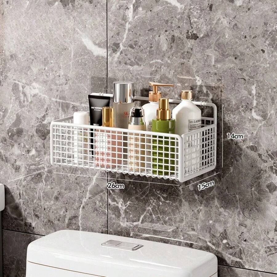Bathroom Organiser Multifunctional Toiletries Organiser No-Punch Bathroom Shelf Bathroom Kitchen Wall Mount Storage Rack - Black - View 1