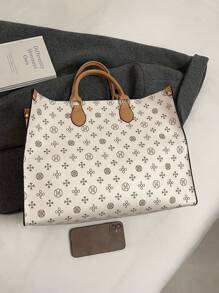 Dedoo Fashionable Printed All-Season Travel & Shopping Tote Bag, Extra Large Handbag - Beige - View 8