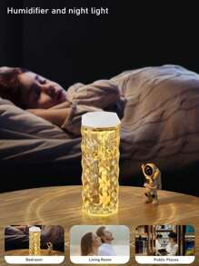 1pc USB供电大容量ABS水晶加湿器，可用于卧室、办公室、客厅，多功能小型香薰机（请勿使用油性空气清新剂或香精），可用作USB小夜灯、台灯、水晶氛围灯，RGB七种颜色自动变色，按住固定颜色（规格：400ML/1000ML） - 白色 - 查看 9