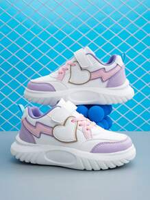 1 Pair Teenage Girls Casual Sports Low-Top Skateboard Shoes With Heart Decor, Cute & Fashion, Thick Soft Non-Slip Sole, Adjustable Hook And Loop Closure, Suitable For Daily Wear, PE Class, Travel & Multi-Occasions Colorful Sneakers