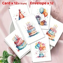 24pcs Colorful Birthday Cake Design Greeting Cards With Envelopes - Perfect For Birthdays, Thank Yous & Special Occasions - Multicolor - View 7