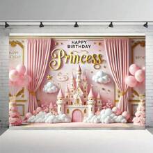 1pc Princess Castle Theme Birthday Party Backdrop, Made Of Vibrant Polyester Fabric, Suitable For Home Gatherings, Weddings, Birthdays, Christmas, Thanksgiving, Fall Decor, Entrances, Rooms, Easy Installation, Reusable, No Power Source Needed - 1 - View 4